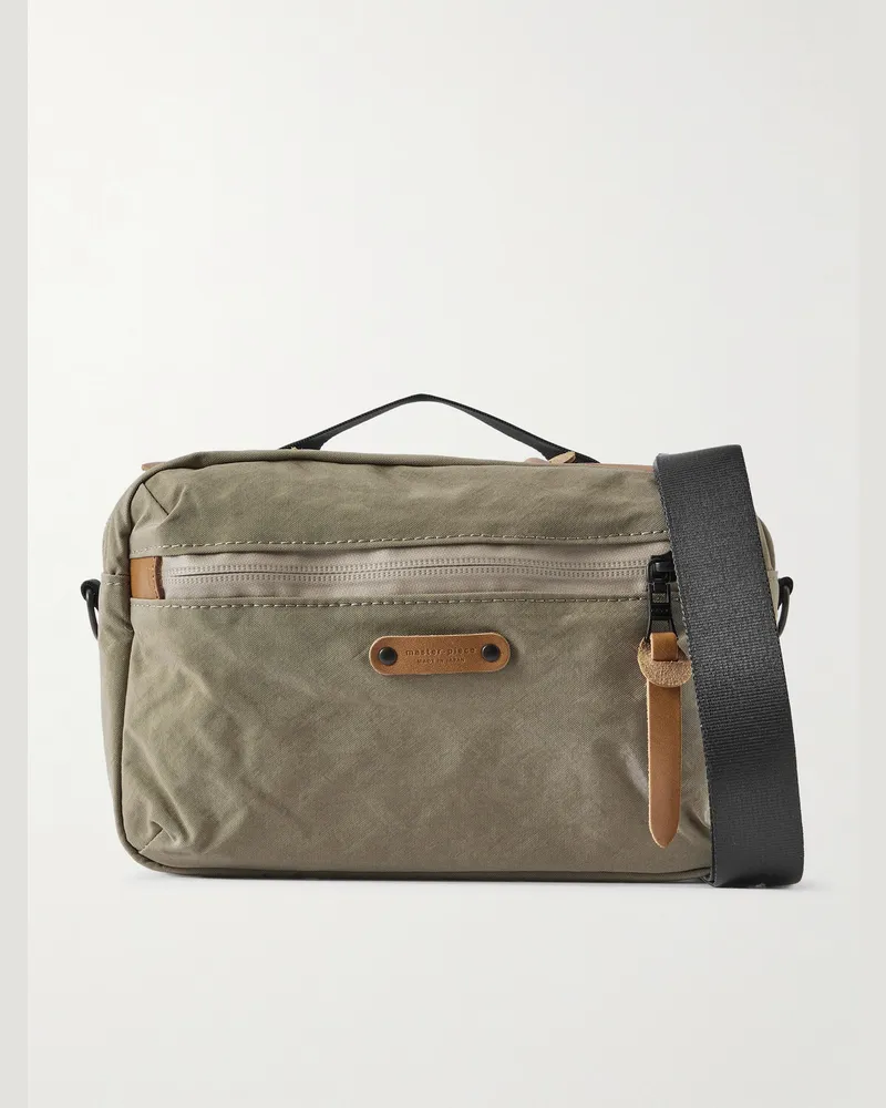 MASTER PIECE Root S Leather-Trimmed Nylon Messenger Bag Brown