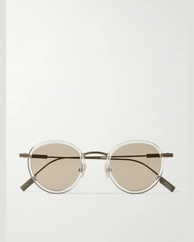 Ermenegildo Zegna Sonnenbrille mit rundem Rahmen aus Titan und Azetat Silber