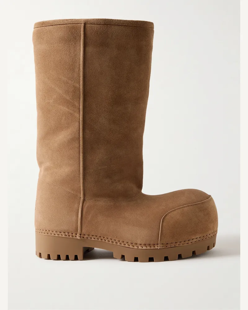 Balenciaga Alaska Faux Shearling-Lined Suede Boots Brown