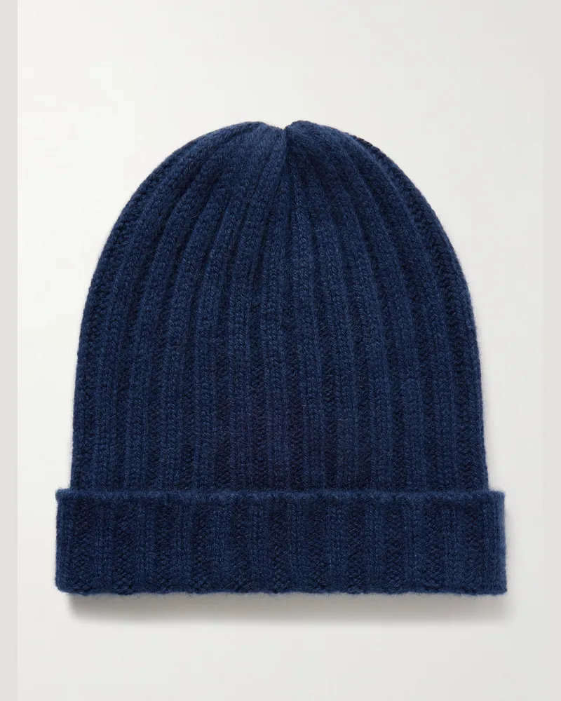 The Elder Statesman Ranger Beanie aus Kaschmir in Rippstrick Blau