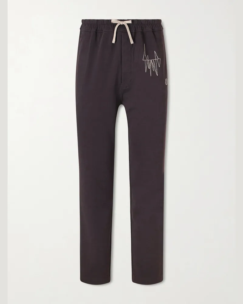 Rick Owens Moncler Gerade geschnittene Jogginghose aus Baumwoll-Jersey mit Logoapplikation und Stickerei Braun