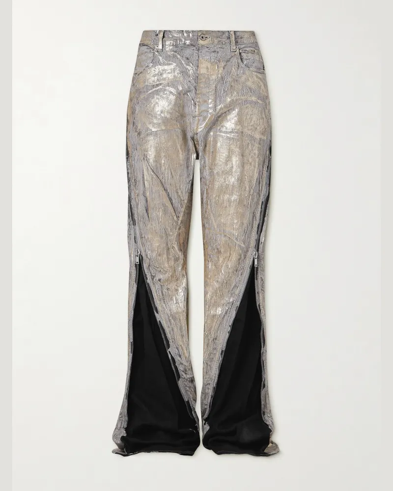 Rick Owens Bolan Schlagjeans in Distressed-Metallic-Optik mit Reißverschlüssen Gold