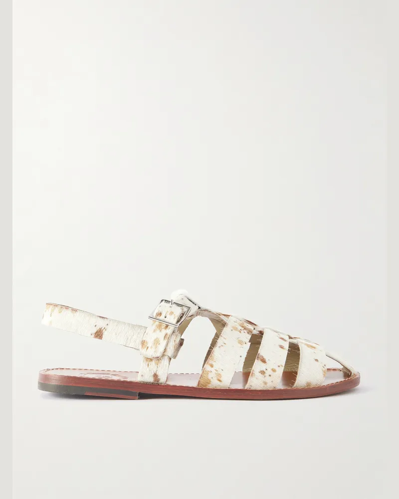 Grenson  Quincy Fischersandalen aus Kalbshaar mit Kuh-Print Weiß