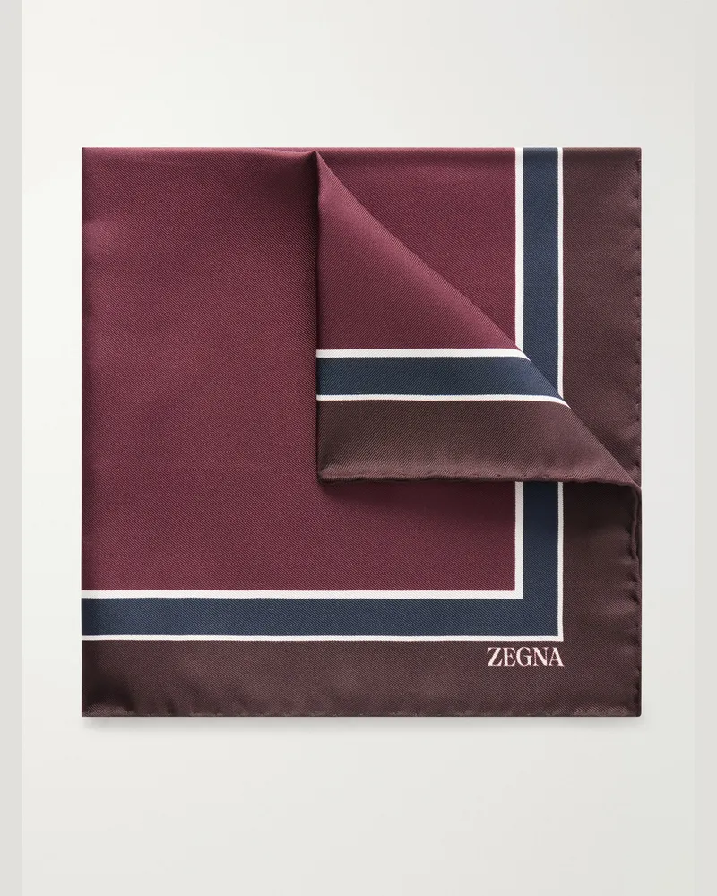 Ermenegildo Zegna Printed Silk-Twill Pocket Square Burgundy