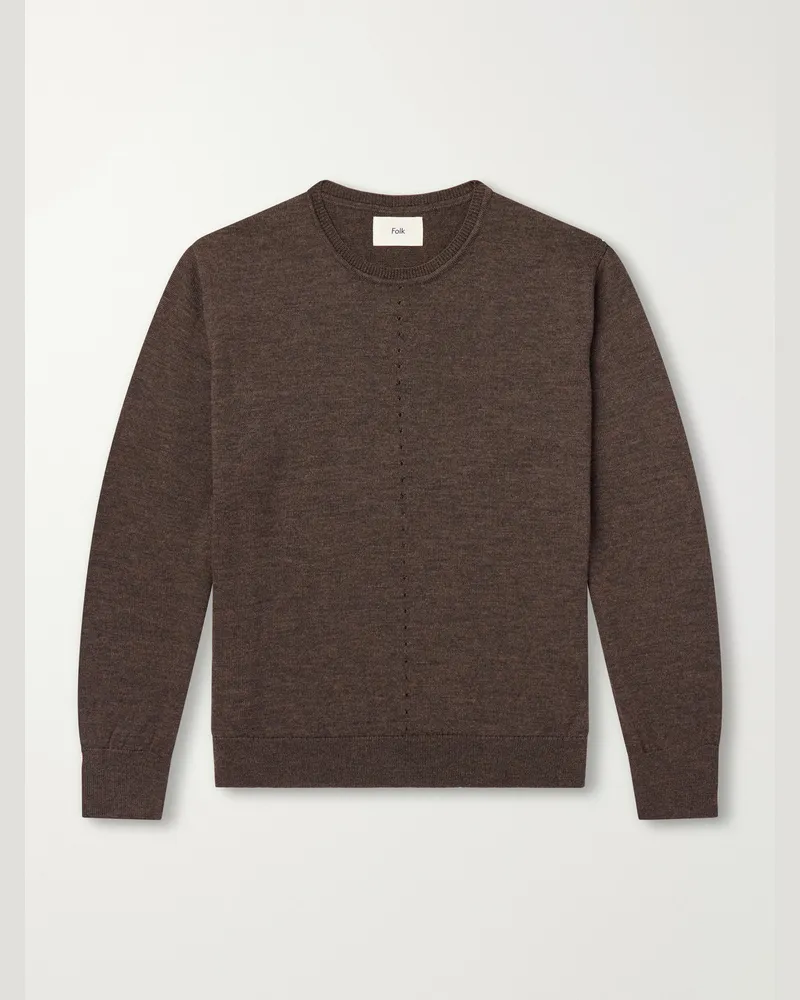 Folk Perforated Mélange Merino Wool Sweater Brown