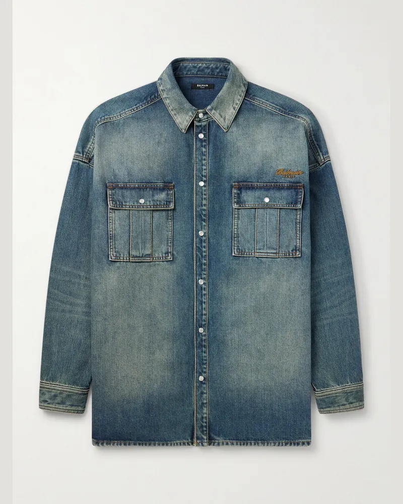 Balmain Jeanshemd mit Logostickerei Blau