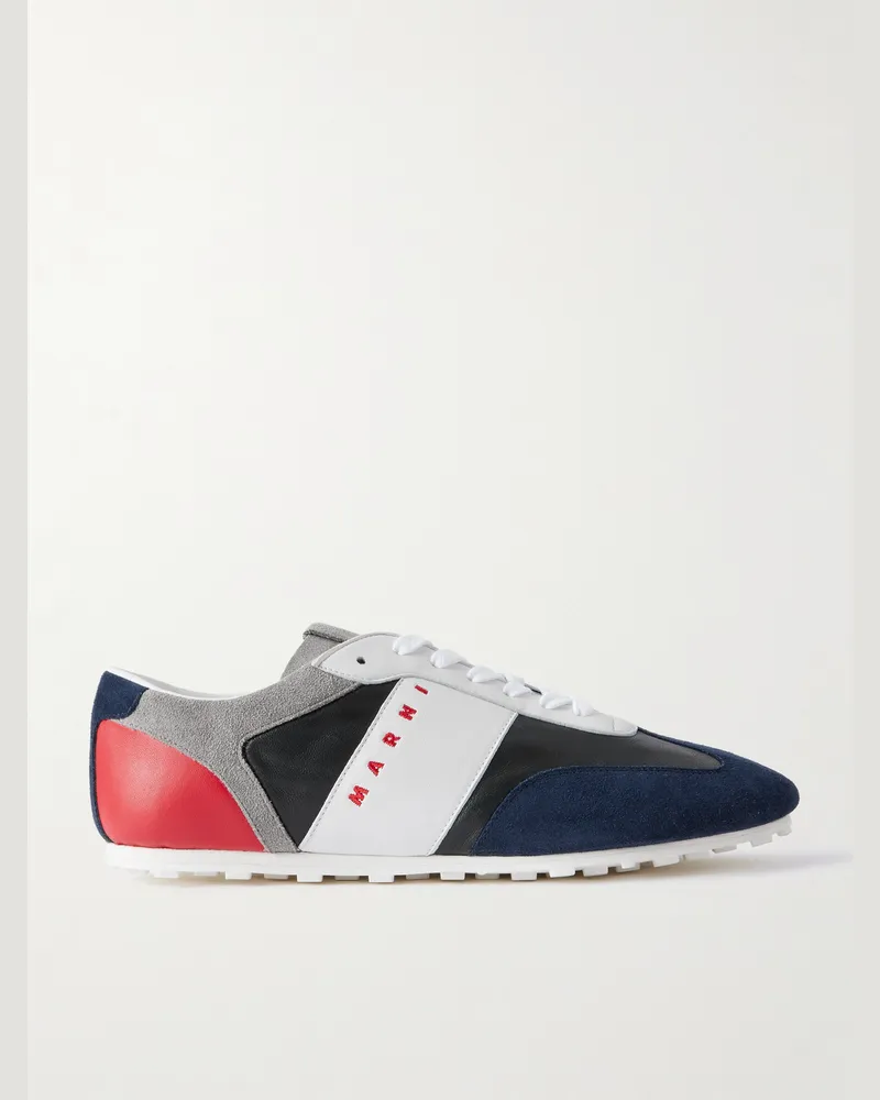 Marni Logo-Embroidered Suede-Trimmed Leather Sneakers Black