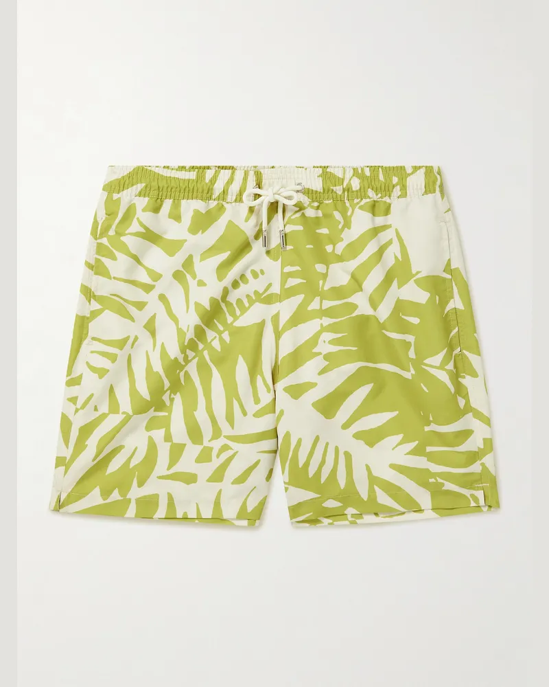 MR P. Straight-Leg Mid-Length Irregular Botanical Printed Recycled Swim Shorts Green