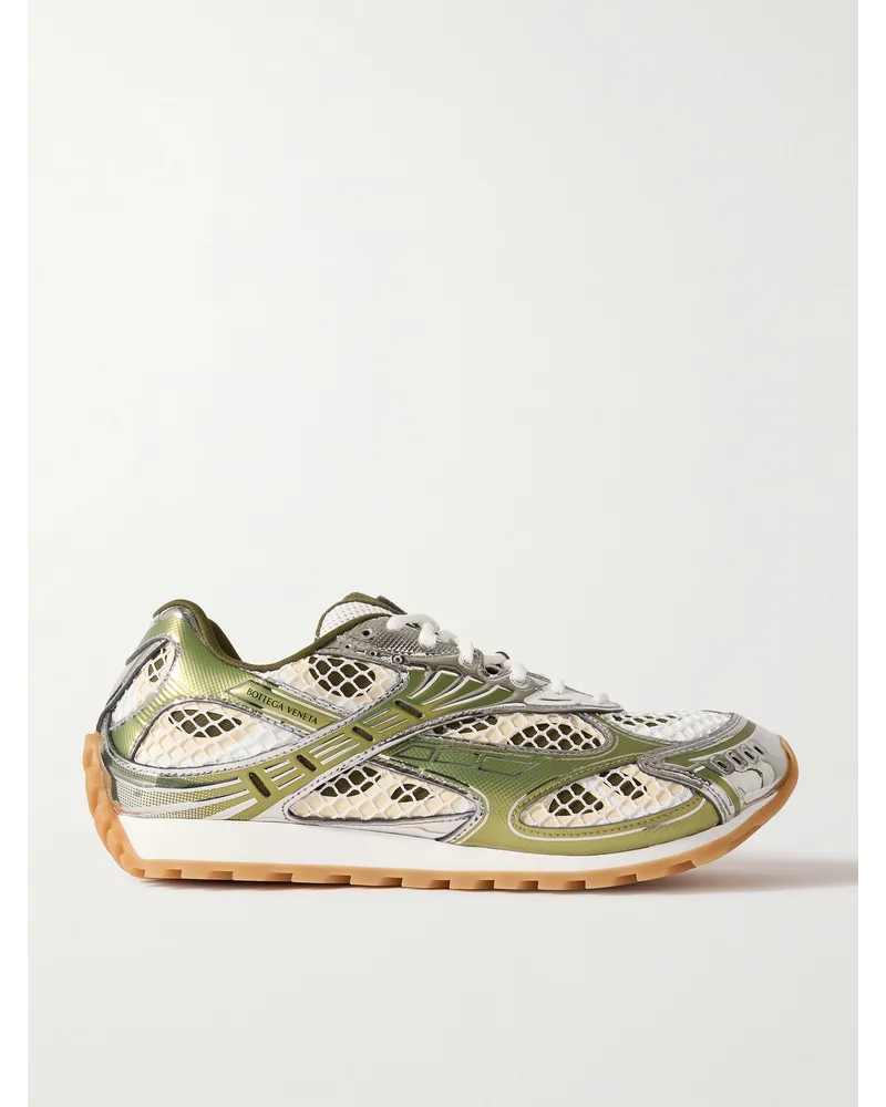 Bottega Veneta Orbit Sneakers aus Metallic-Gummi und Mesh Grün