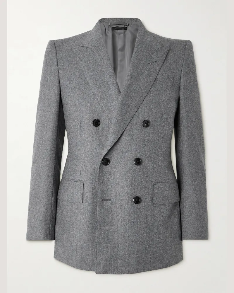 Tom Ford Dyllan Double-Breasted Wool-Flannel Suit Jacket Gray