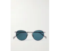 Silberfarbene Sonnenbrille mit rundem Rahmen