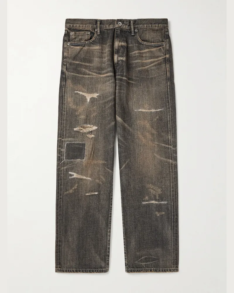 Neighborhood Savage gerade geschnittene Jeans in Distressed-Optik Schwarz