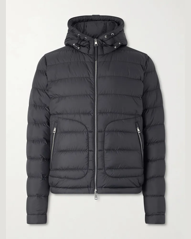 Moncler Sestriere Slim-Fit Leather-Trimmed Quilted Shell Hooded Down Jacket Black
