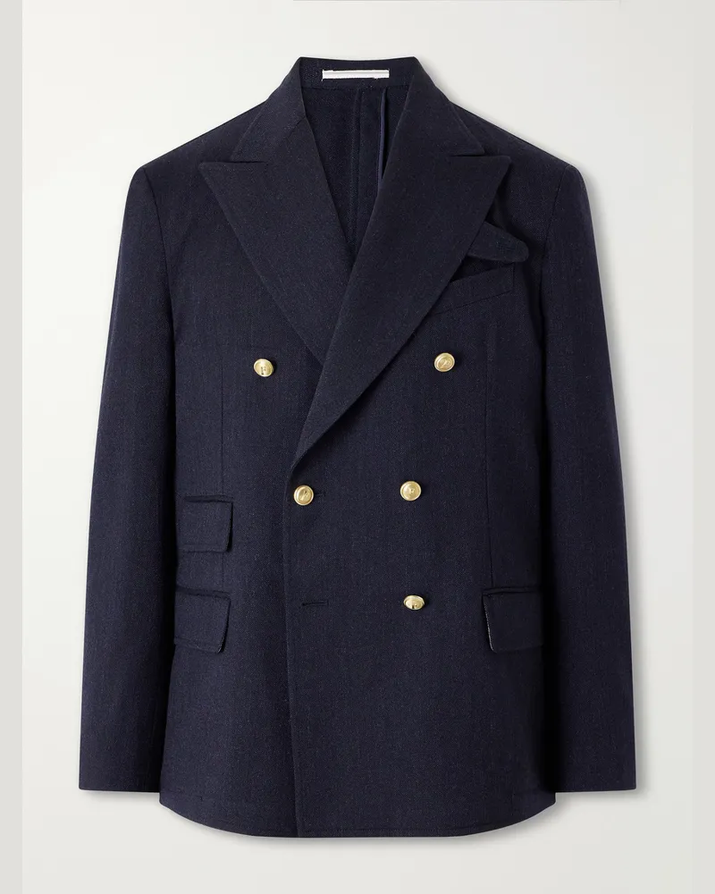 Fortela Travel Double-Breasted Wool-Twill Blazer Blue