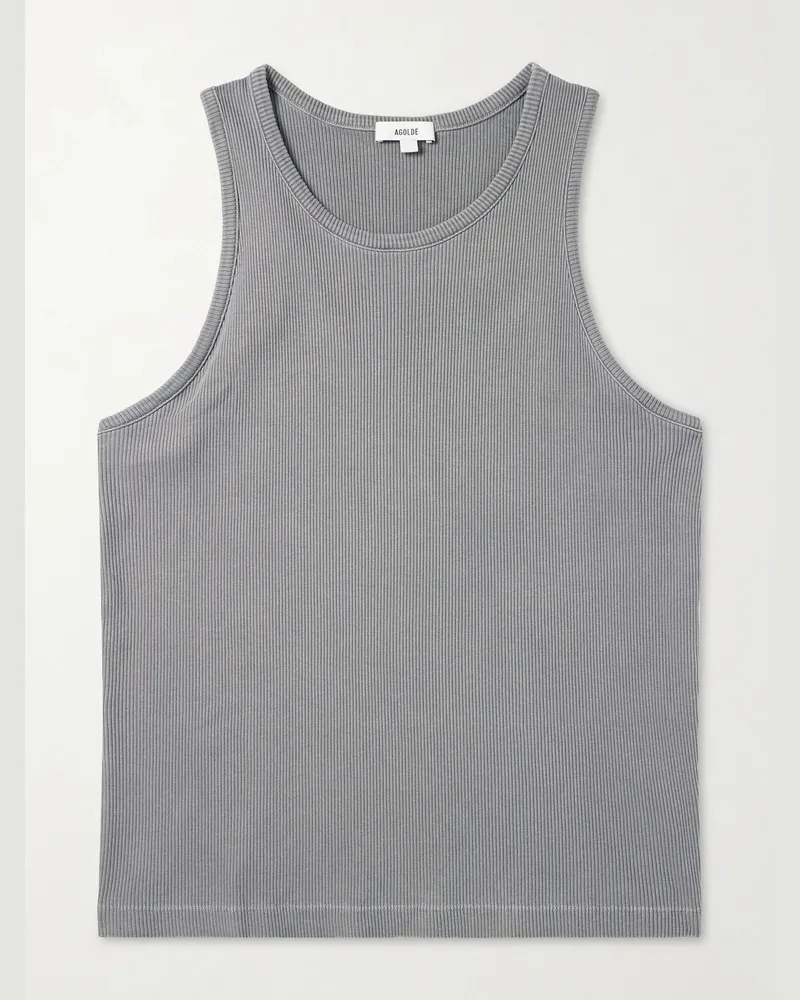 AGOLDE Viggo Ribbed Stretch Organic Cotton and TENCEL™ Lyocell-Blend Tank Top Gray