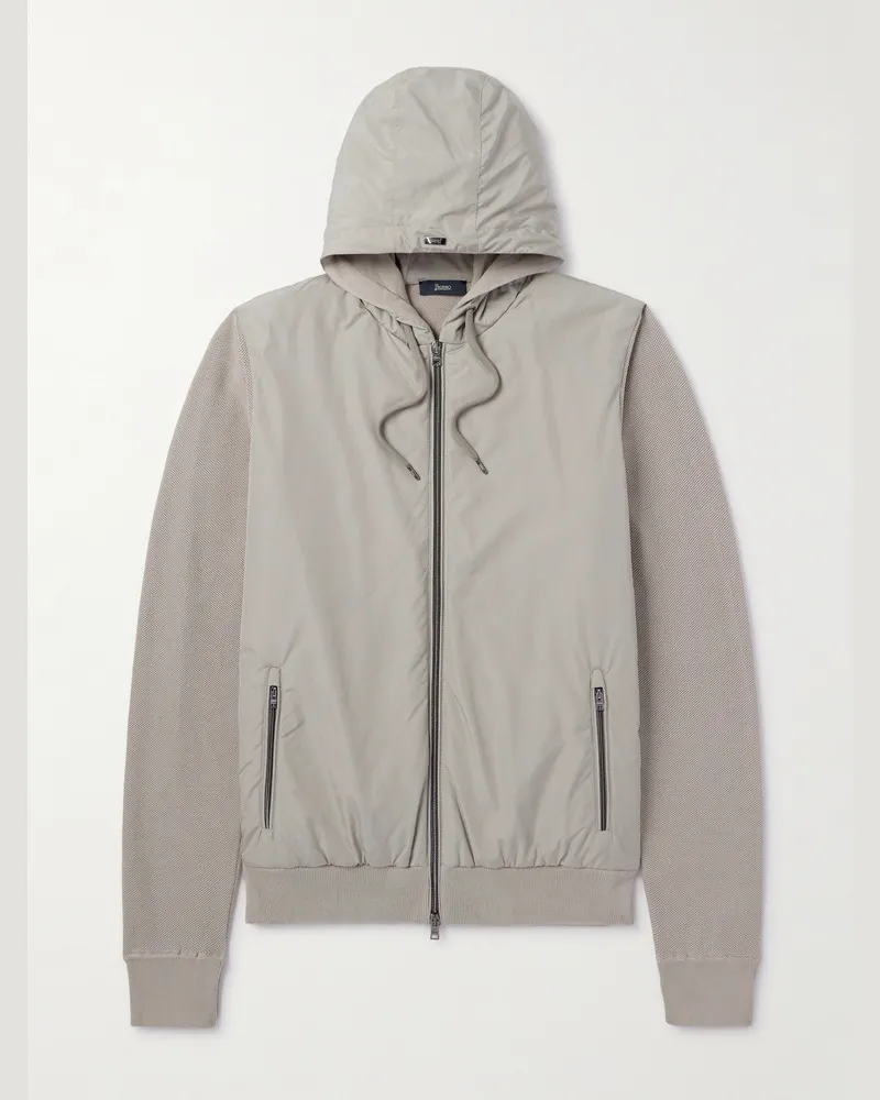 Herno Waffle-Knit Cotton and Shell Hooded Jacket Neutrals