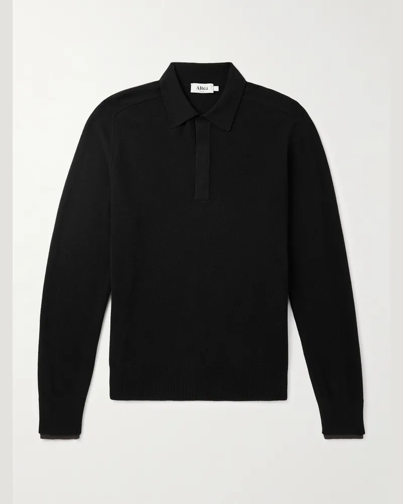 Altea Wool and Cashmere-Blend Polo Shirt Black