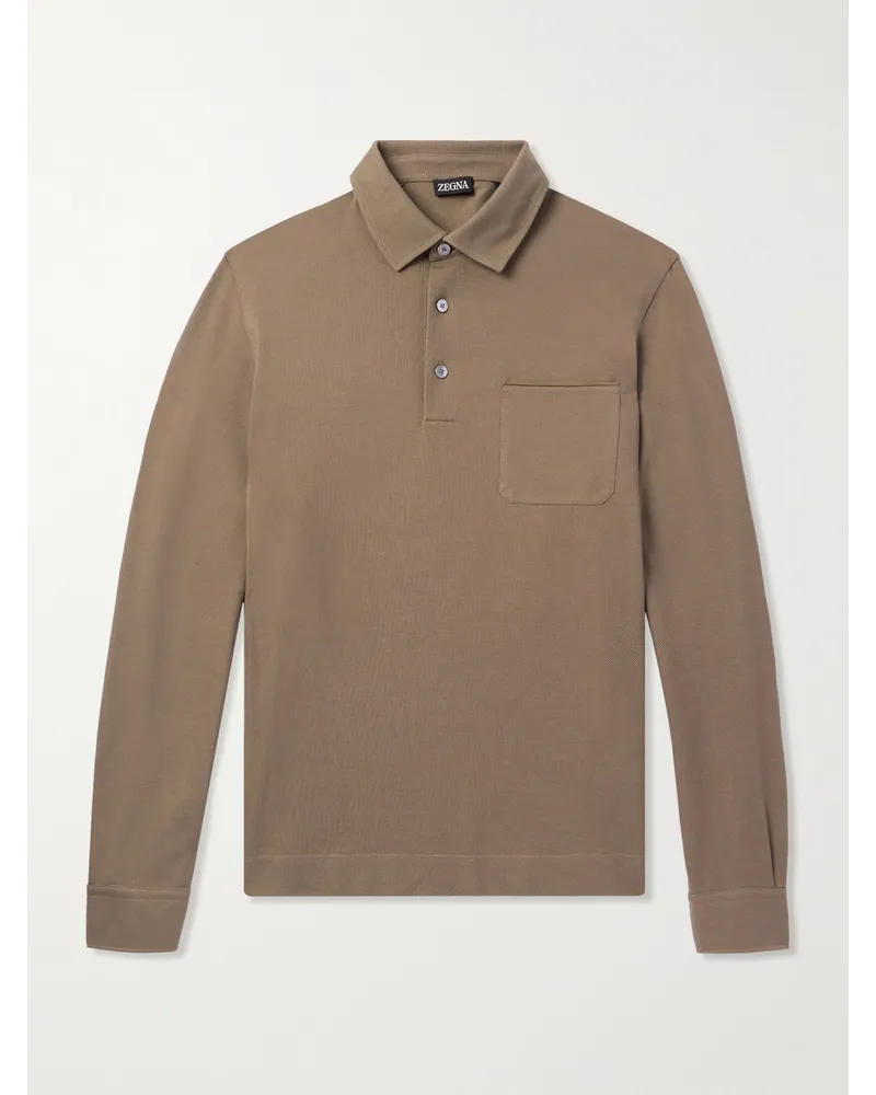 Ermenegildo Zegna Schmal geschnittener Pullover aus Baumwoll-Piqué mit Polokragen Neutral