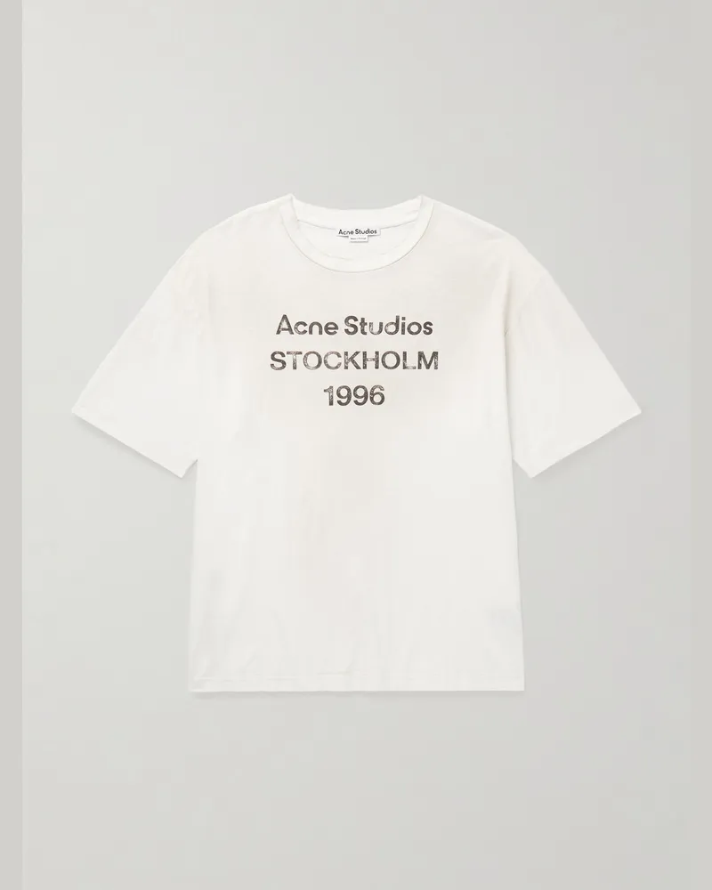 Acne Studios Exford Distressed Logo-Print Cotton-Jersey T-Shirt White