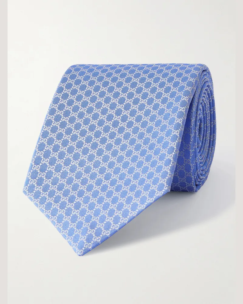 Gucci Krawatte aus Seiden-Jacquard mit Logomuster, 7 cm Blau