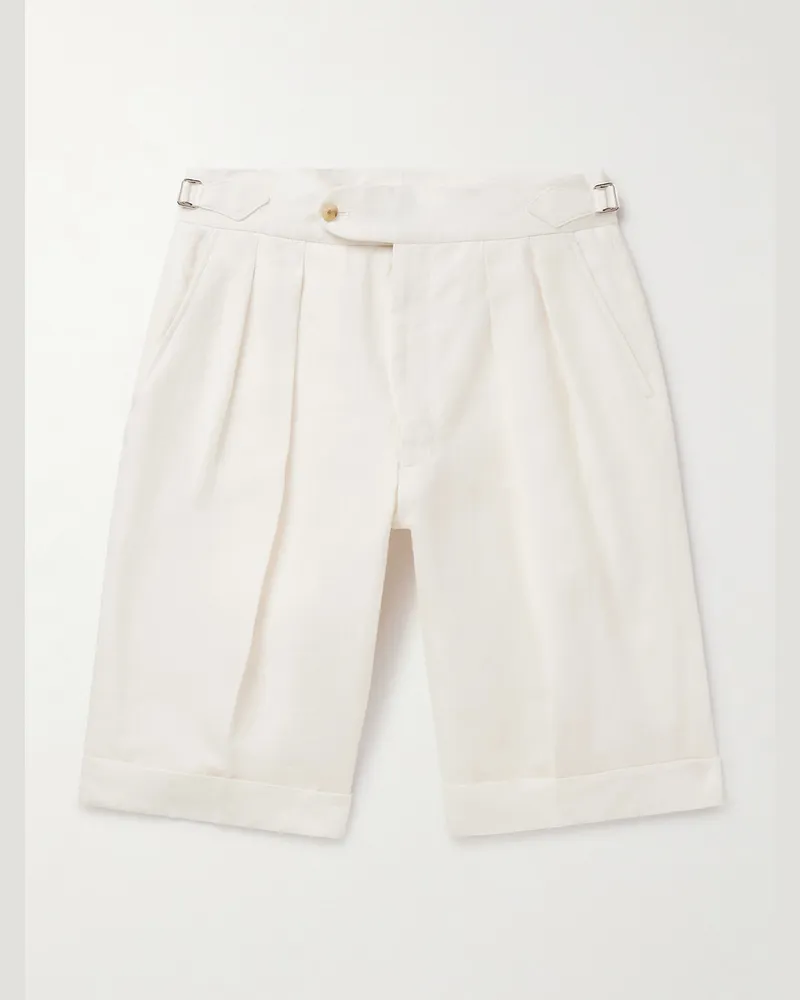 Richard James Gerade geschnittene Shorts aus Leinen mit Falten Weiß