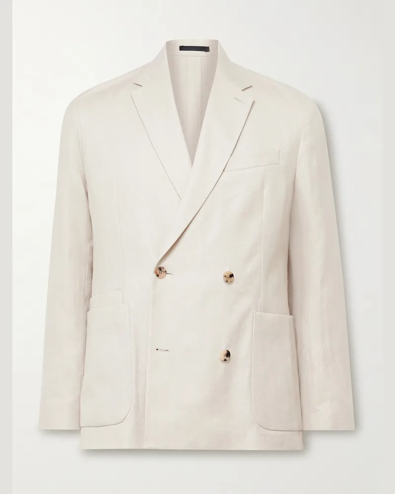 Paul Smith Double-Breasted Herringbone Linen and Cotton-Blend Blazer Neutrals