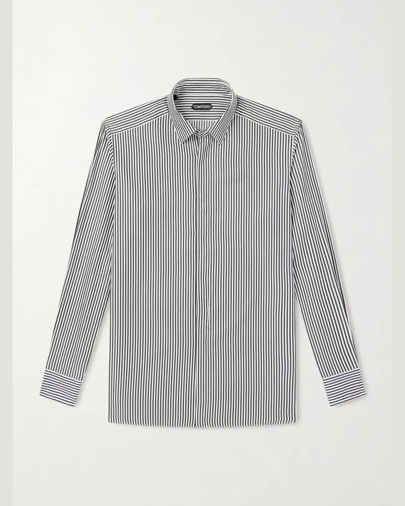 Tom Ford Hemd aus gestreifter Popeline aus einer Baumwoll-Seidenmischung Grau