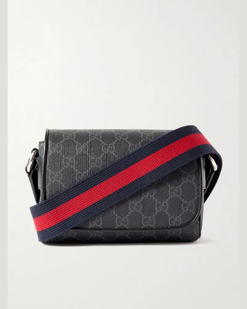 Gucci Ophidia Mini Umhängetasche aus beschichtetem Canvas mit Logomuster und Lederbesatz Schwarz
