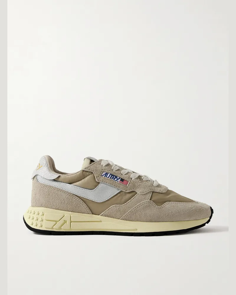 AUTRY Reelwind Low Sneakers aus Veloursleder und Shell mit Besatz aus Craquelé-Leder Braun