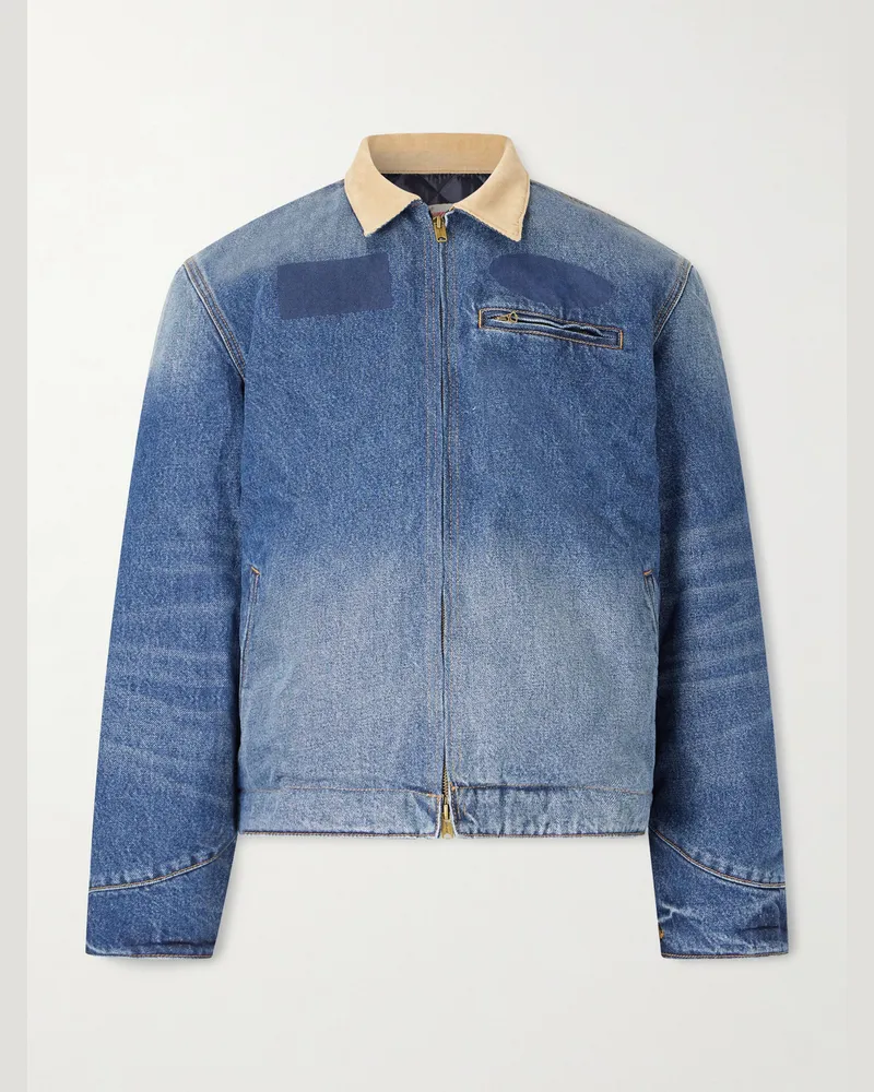 Cherry Los Angeles Sun Faded Corduroy-Trimmed Denim Jacket Blue