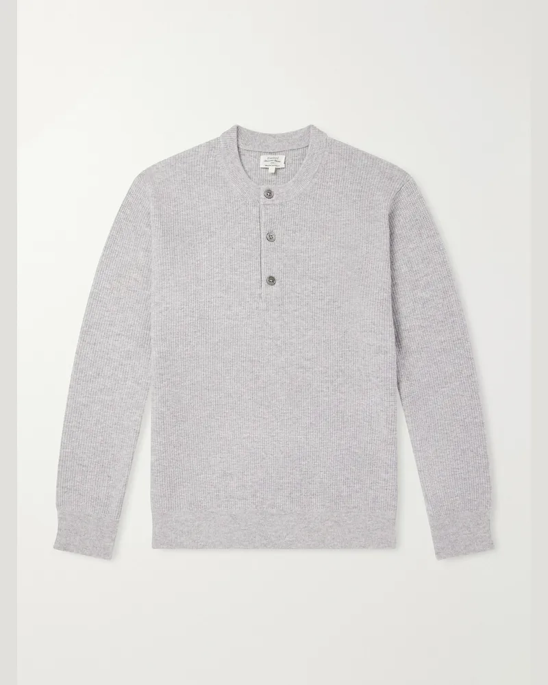 Hartford Wool and Cashmere-Blend Waffle Henley Sweater Gray
