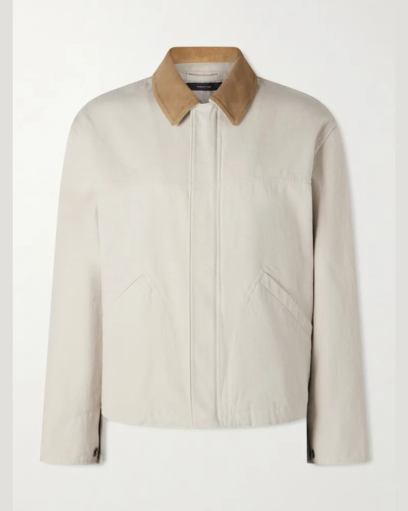 Tom Ford Suede-Trimmed Cotton-Canvas Field Jacket White