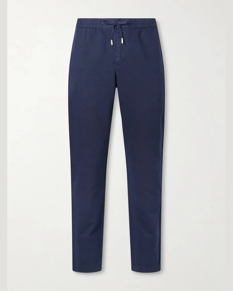 MR P. Straight-Leg Cotton and Linen-Blend Twill Drawstring Trousers Blue