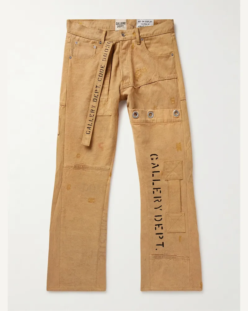 GALLERY DEPT. Straight-Leg Embellished Printed Cotton-Canvas Cargo Trousers Brown