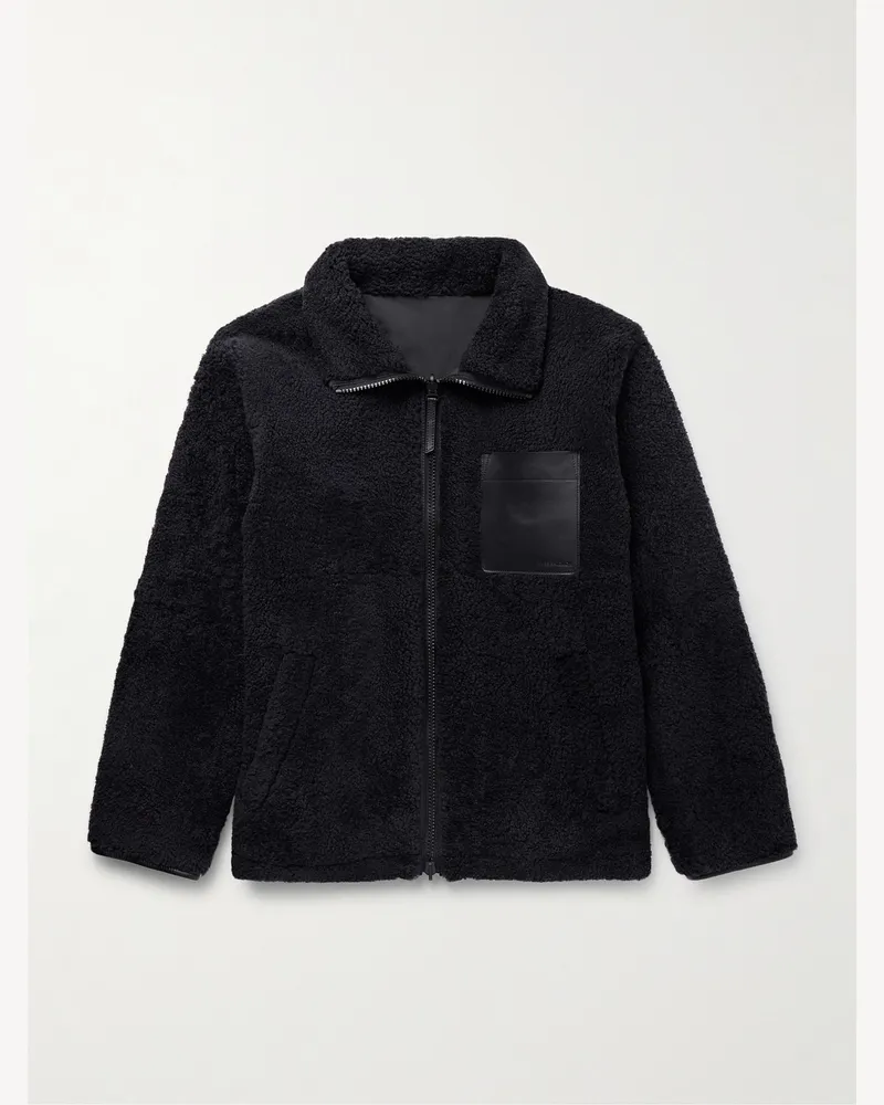 Yves Salomon Wendbare Jacke aus Shearling und Shell mit Lederbesatz Schwarz