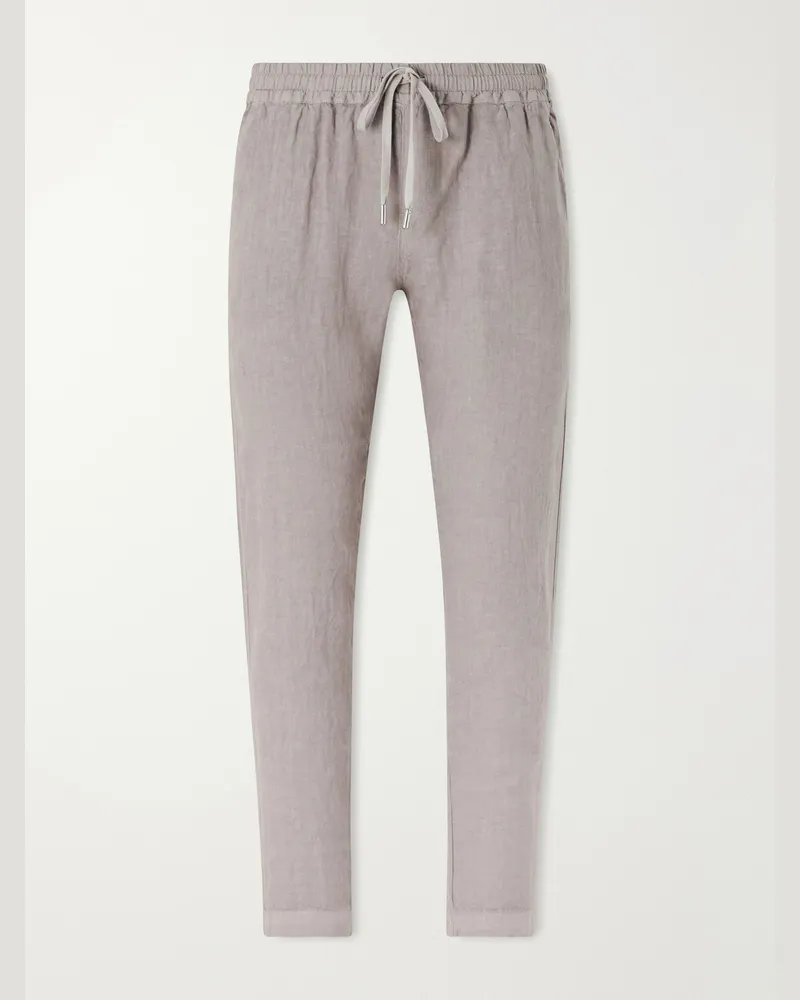 Thom Sweeney Straight-Leg Linen Drawstring Trousers Brown