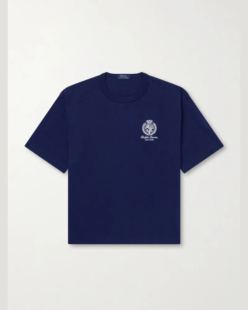 Ralph Lauren Logo-Embroidered Cotton-Jersey T-Shirt Blue