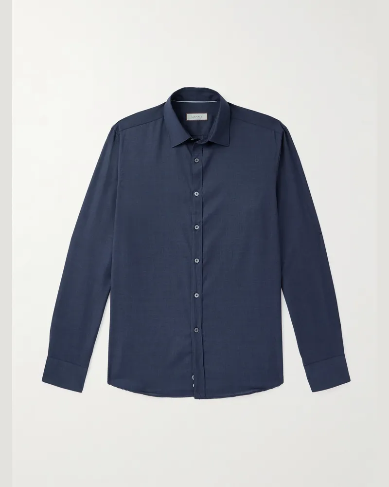 Canali Impeccabile Hemd aus Wollpopeline mit Cutaway-Kragen Blau
