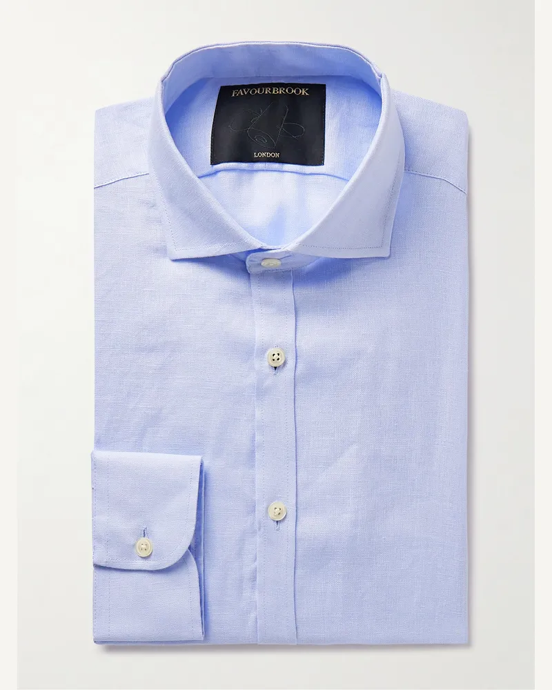 Favourbrook Bridford Cutaway-Collar Linen Shirt Blue