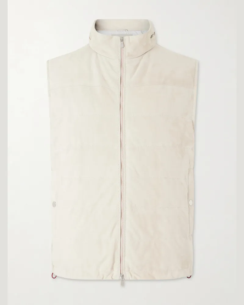 Brunello Cucinelli Hooded Suede Down Gilet Neutrals