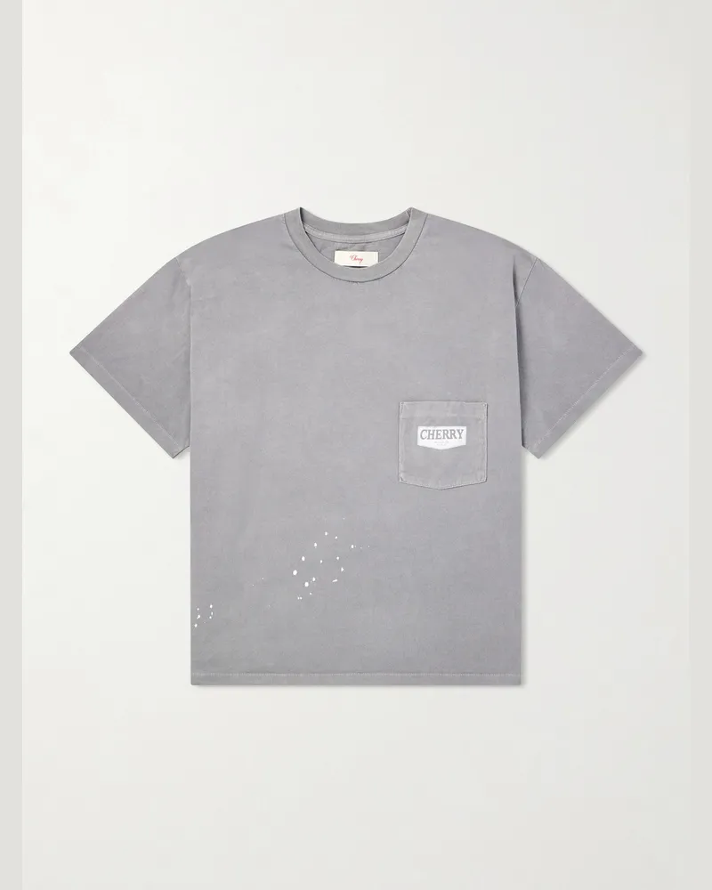Cherry Los Angeles Logo-Print Paint-Splattered Cotton-Jersey T-Shirt Gray