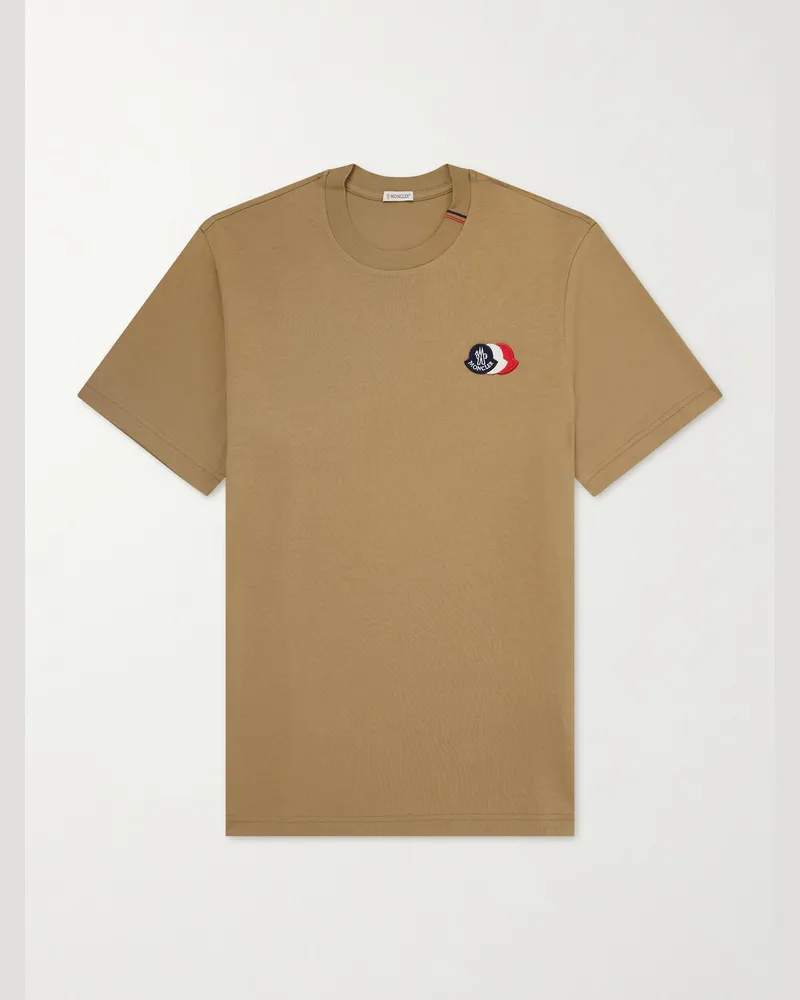 Moncler Logo-Appliquéd Cotton-Jersey T-Shirt Brown