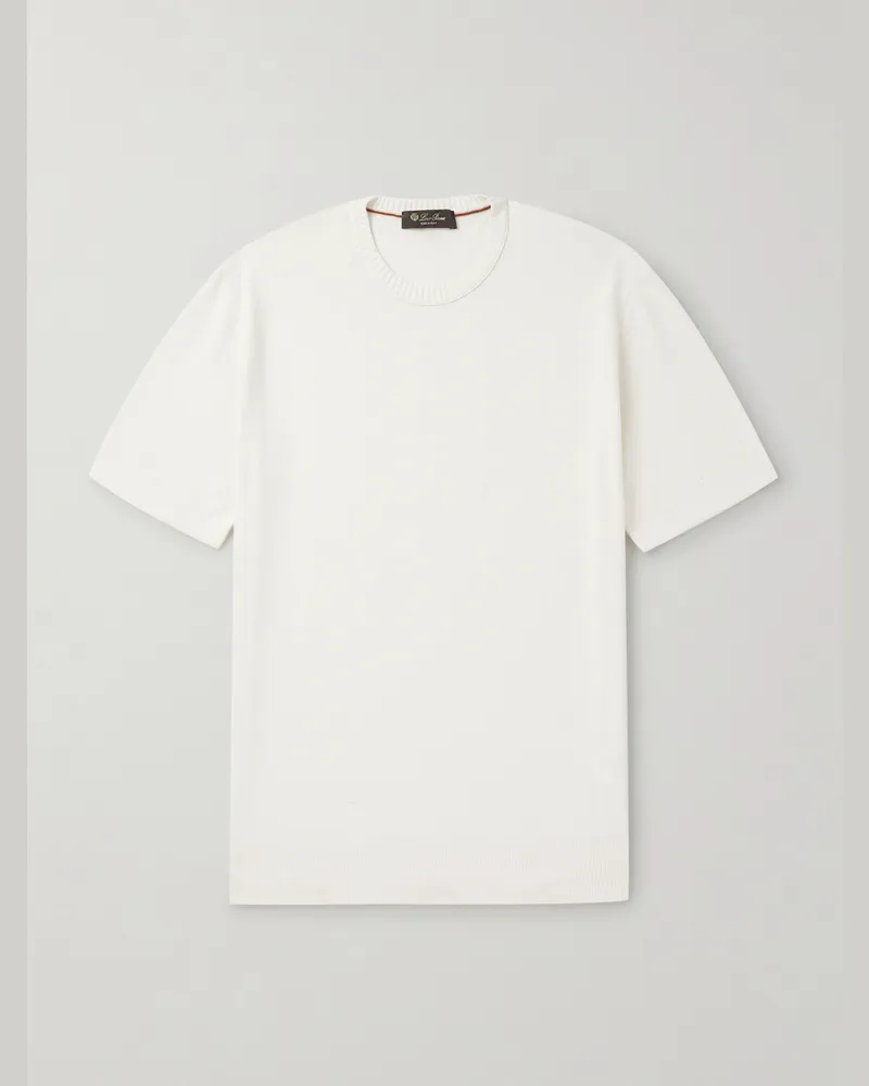 Loro Piana Schmal geschnittenes T-Shirt aus Piqué aus einer Baumwoll-Seidenmischung Weiß