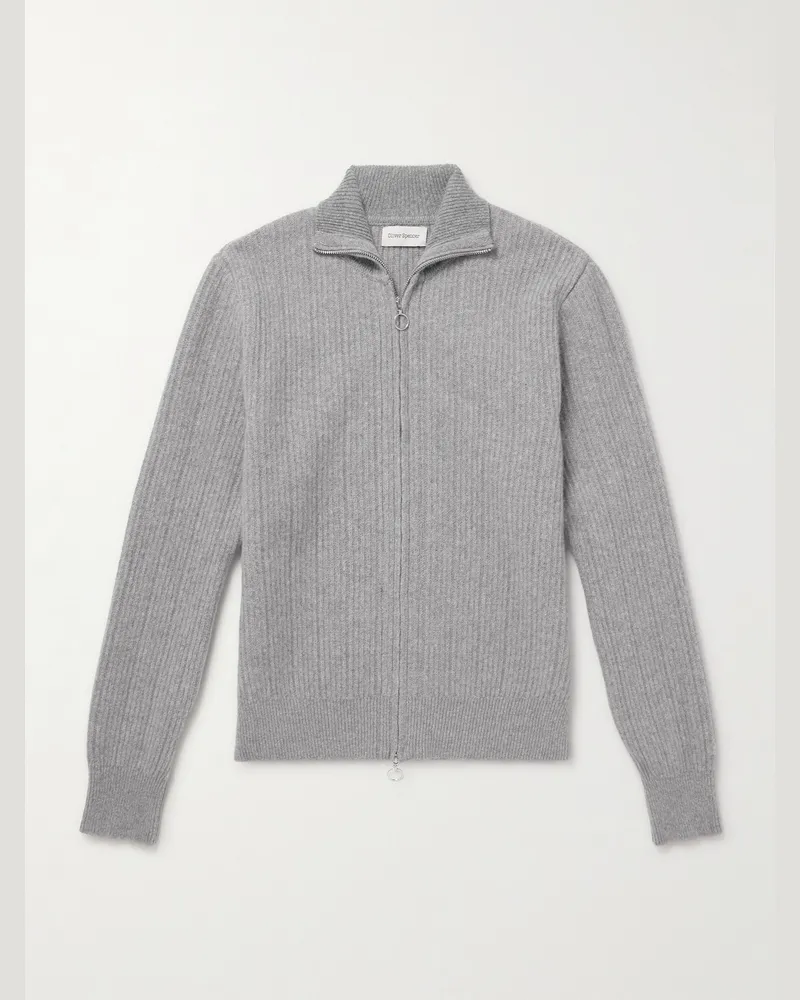 Oliver Spencer Kilbridge Cardigan aus Wolle in Rippstrick mit Reißverschluss Grau