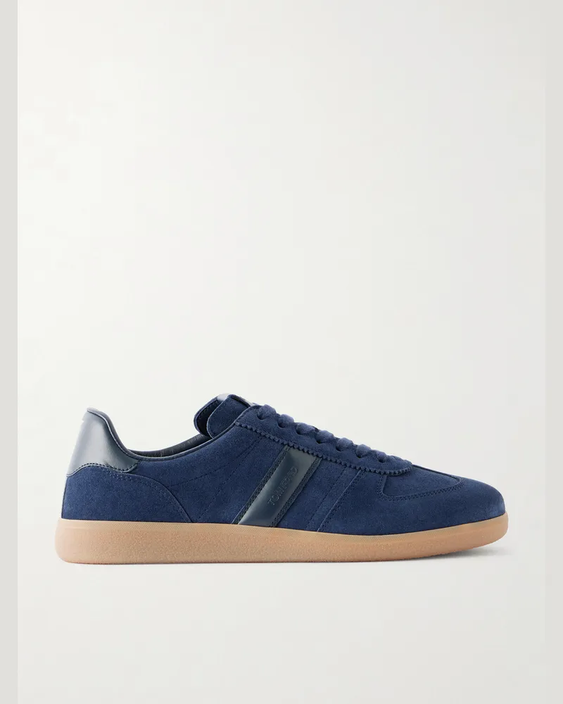 Tom Ford Leather-Trimmed Suede Sneakers Blue