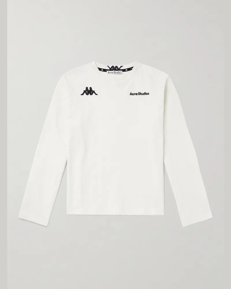 Acne Studios Kappa Oberteil aus Baumwoll-Jersey mit Logostickerei und Applikation Weiß