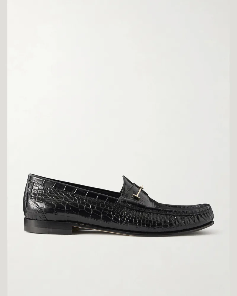 Tom Ford Oscar T-Embellished Croc-Embossed Leather Loafers Black