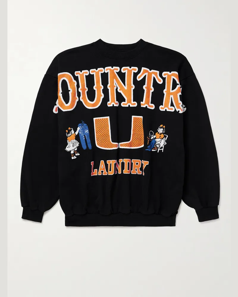 KAPITAL Sweatshirt aus Baumwoll-Jersey mit Print Schwarz