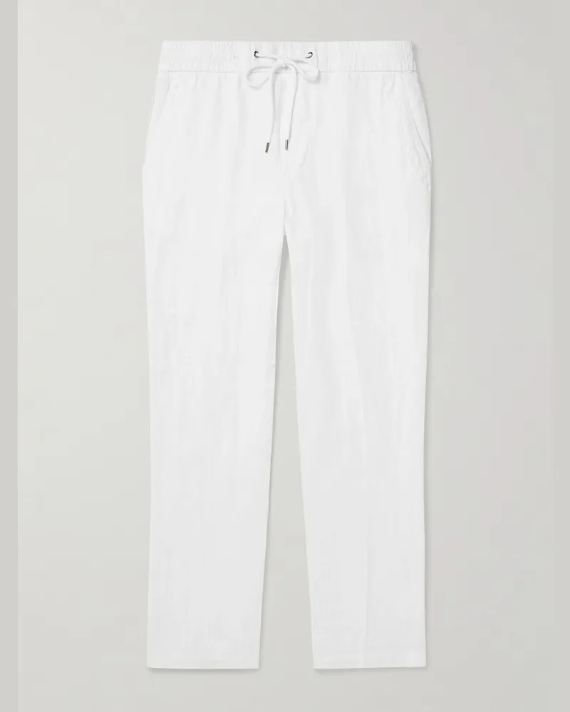 James Perse Straight-Leg Garment-Dyed Linen Drawstring Trousers White
