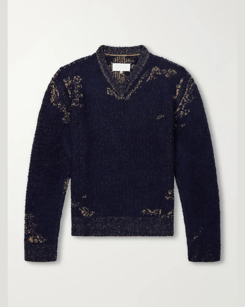 Maison Margiela Acid-Effect Bouclé-Jacquard Cotton-Blend Sweater Blue